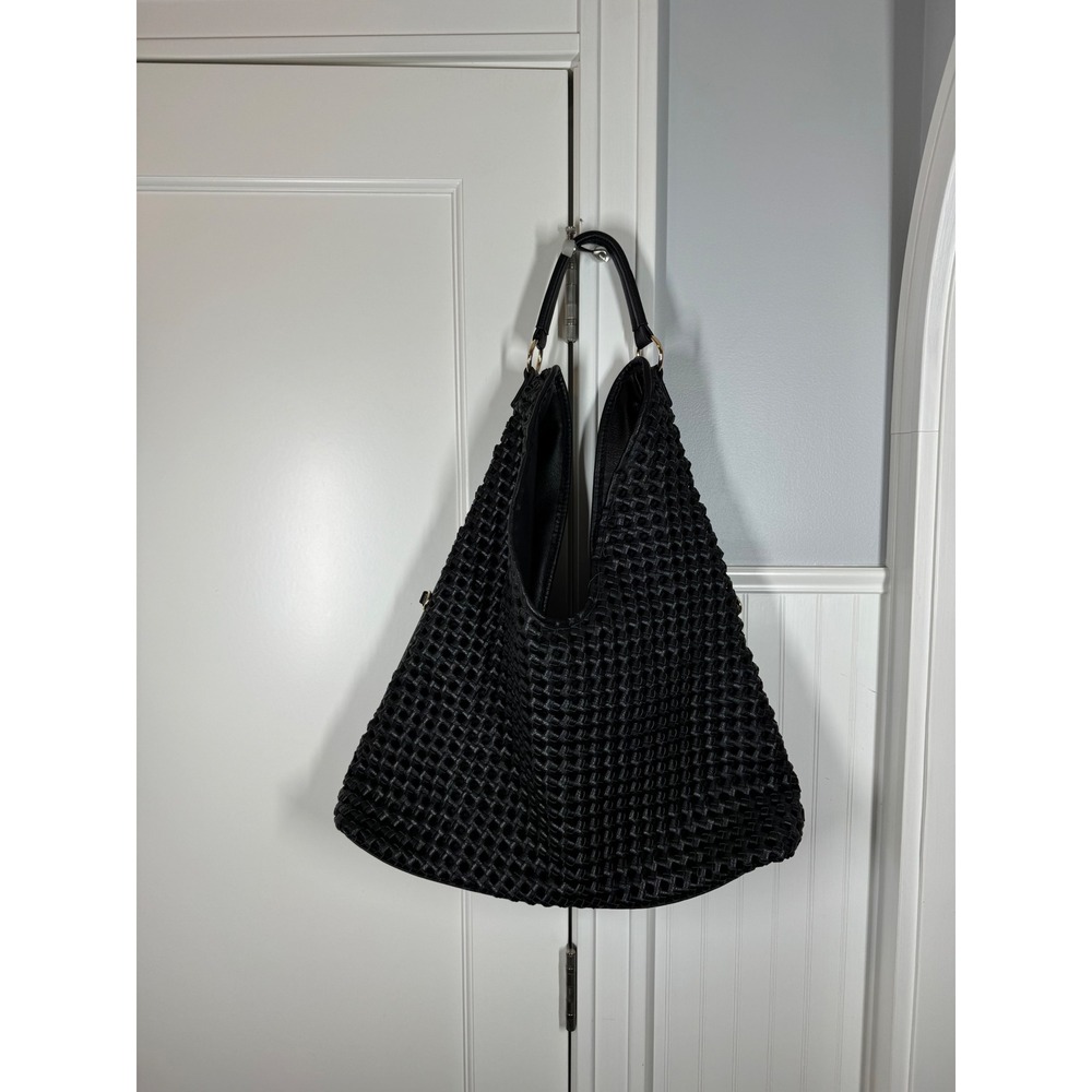 Urban Expressions Hobo Bag Large Black Woven Faux Leather Tote Purse